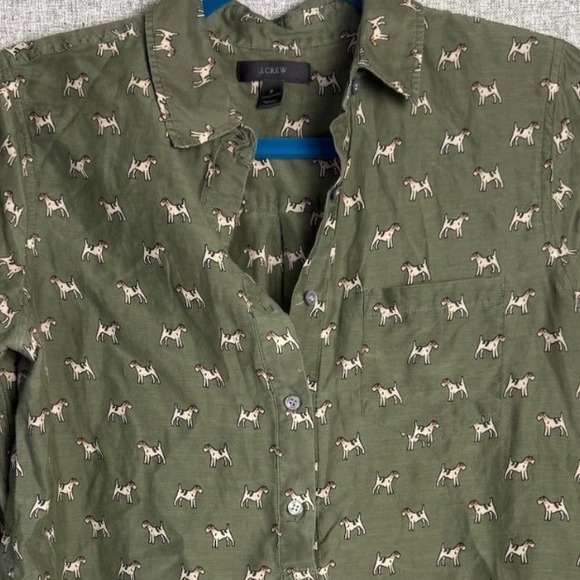 Tops - J.Crew Airedale Terrier Dog‎ Half Button Down Popover Henley Shirt Cotton/Silk 2